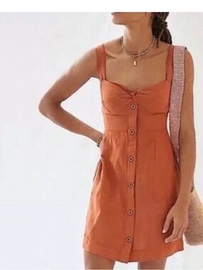 Maeve Button-Front Rust Orange Mini Dress